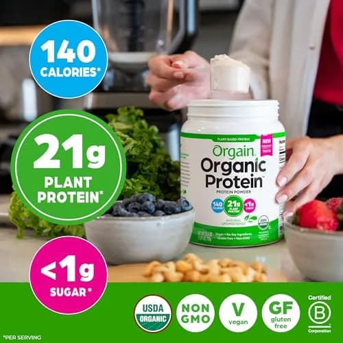 Orgain Organic Vegan Protein Powder Natural Unsweetened | 21g Plant Protein, 4g Prebiotic Fiber, 0g Sugar thumbnail 6