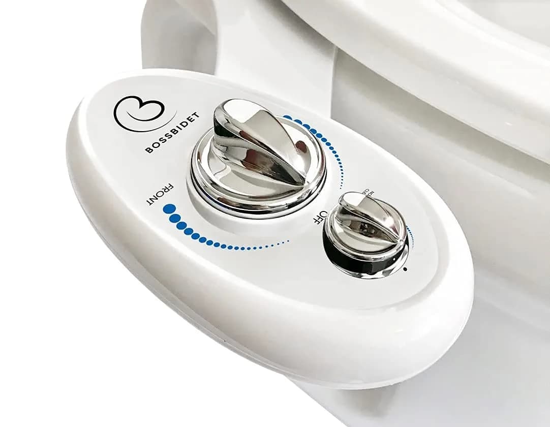 Boss Bidet Luxury White Blue Bidet Attachment for Toilet Seat | Dual Nozzles, Self-Cleaning, Non-Electric Water Sprayer