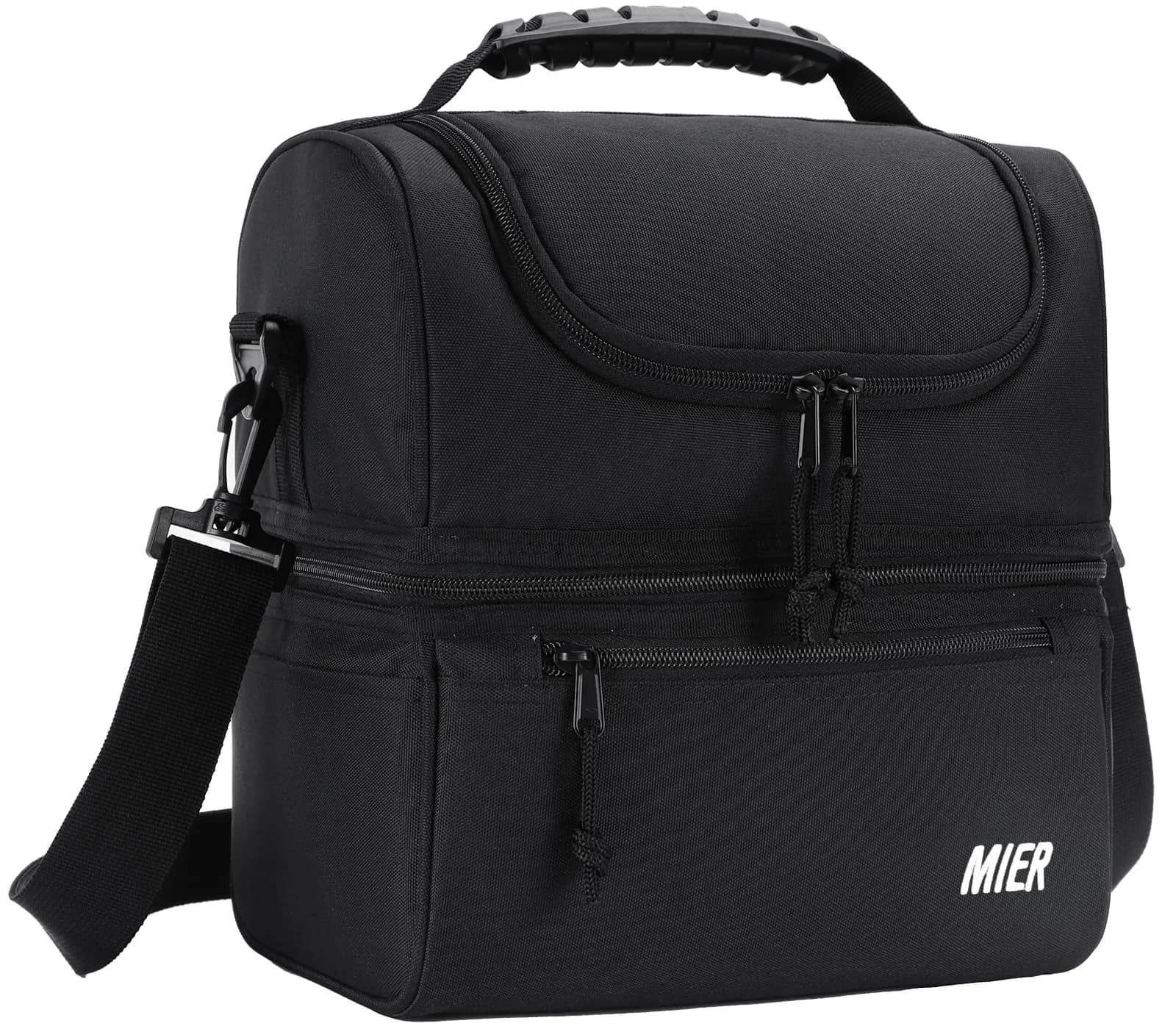 MIER Double Deck Insulated Lunch Bag Large Cooler Tote Bag for Men & Women, Black | 13 L (25.9cm x 25.9cm x 20.1cm) — Black