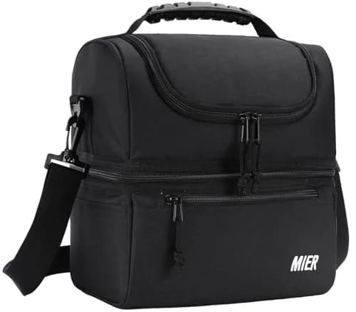 MIER Double Deck Insulated Lunch Bag Large Cooler Tote Bag for Men & Women, Black | 13 L (25.9cm x 25.9cm x 20.1cm) thumbnail 1