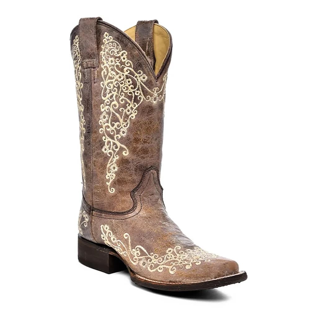 Corral Boots Women's Brown Square Toe Western Boots | Handcrafted Cowhide Leather, 8.5 US — Brown