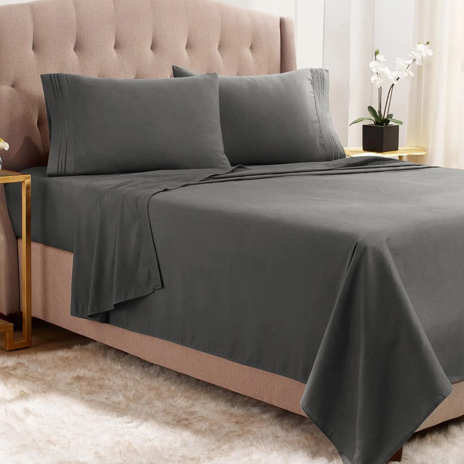 Empyrean California King Sheet Sets - 4 PC Microfiber Bed Sheets | Hotel Luxury Charcoal Gray