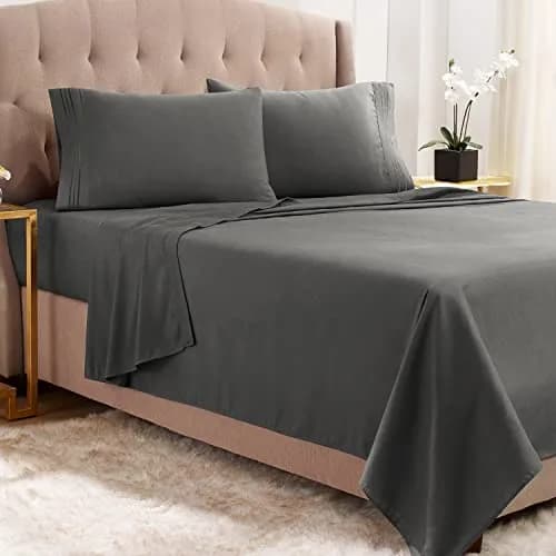 Empyrean California King Sheet Sets - 4 PC Microfiber Bed Sheets | Hotel Luxury Charcoal Gray thumbnail 1