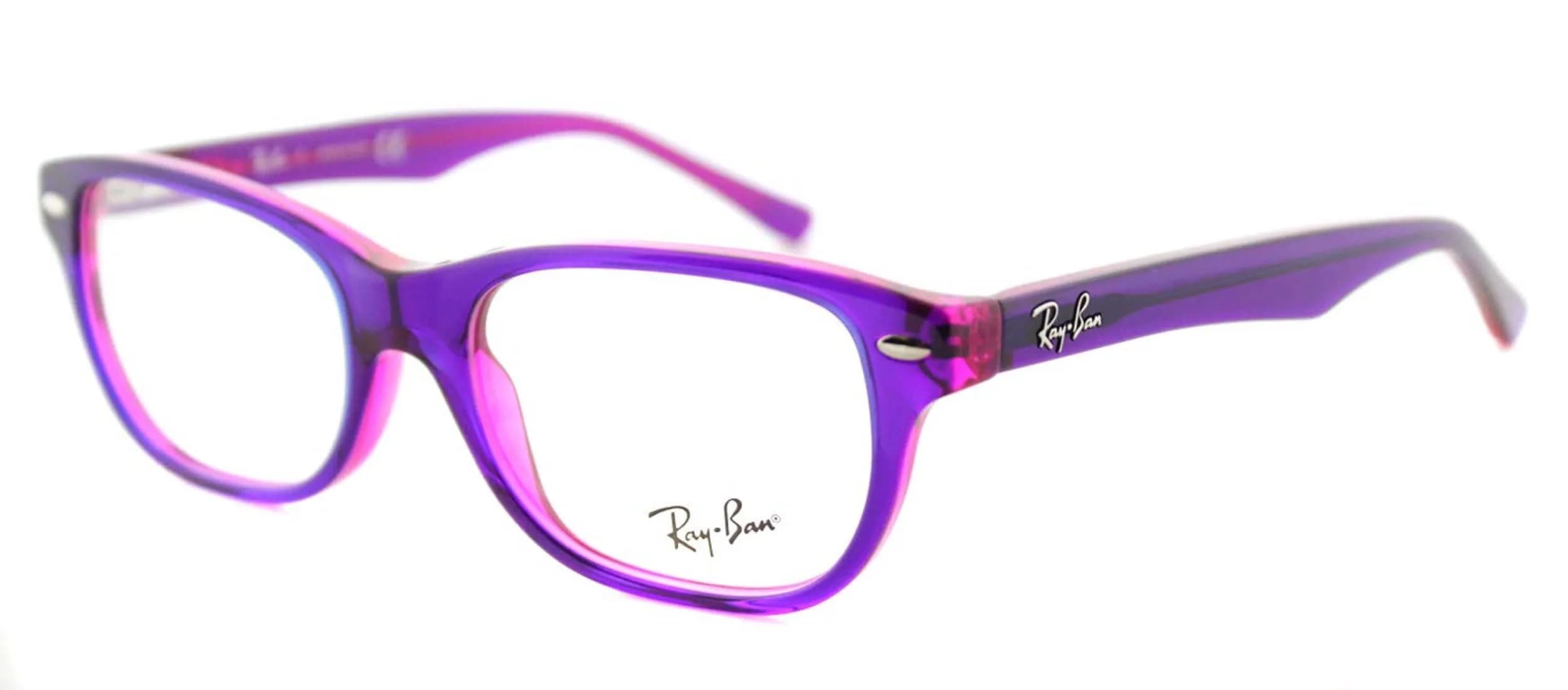 Ray-Ban Junior Kids' RY1555 Square Prescription Eyeglass Frames, 48 mm | Blue Fluorescent/ Demo Lens — Violet on Fuchsia Fluorescent/Demo Lens
