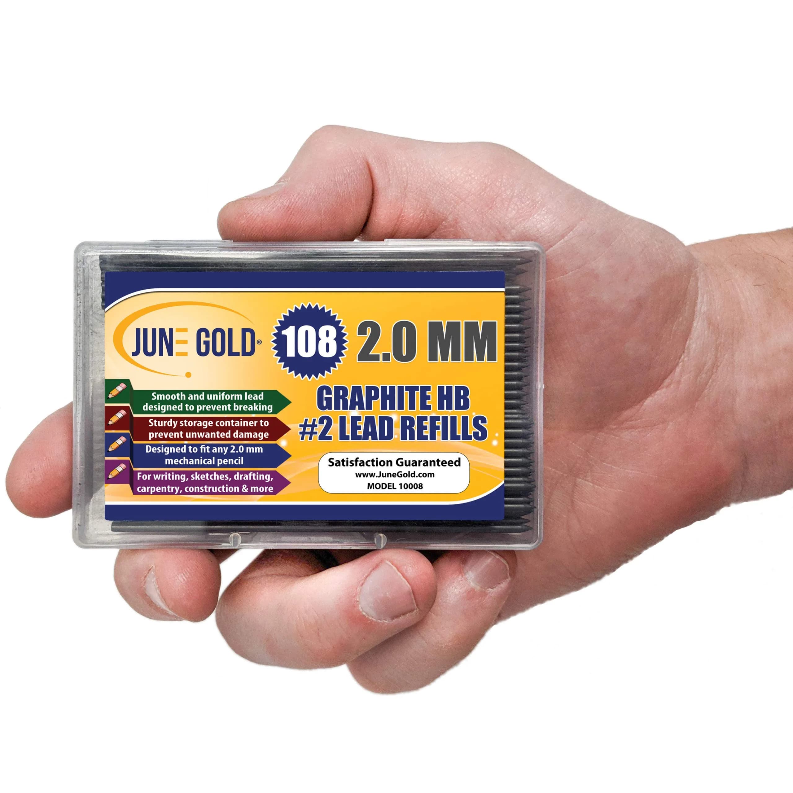June Gold HB Graphite 2.0 mm Lead Refills, 90 mm Length, 108 Count with Carrying Case - view 3