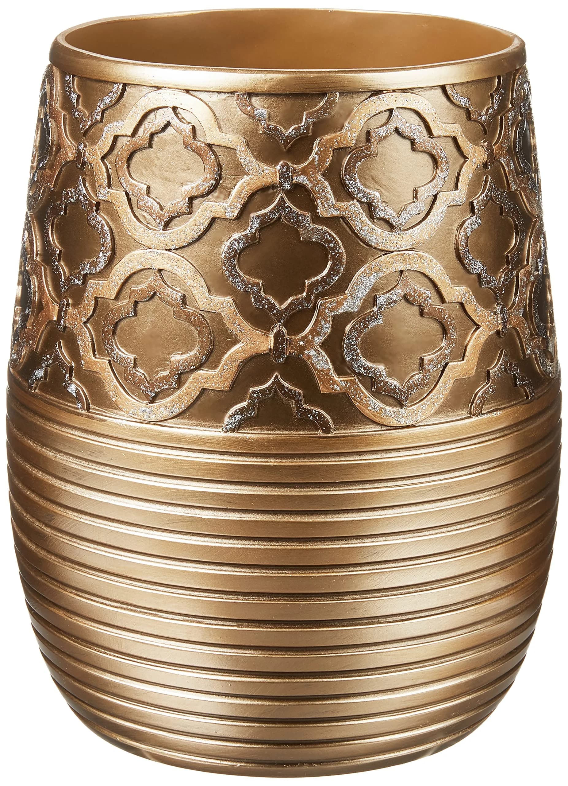 Popular Bath Waste Basket, Spindle Collection, Gold | Modern Bathroom Decor (70-120 chars) — Waste Basket