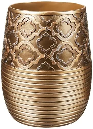 Popular Bath Waste Basket, Spindle Collection, Gold | Modern Bathroom Decor (70-120 chars) thumbnail 1