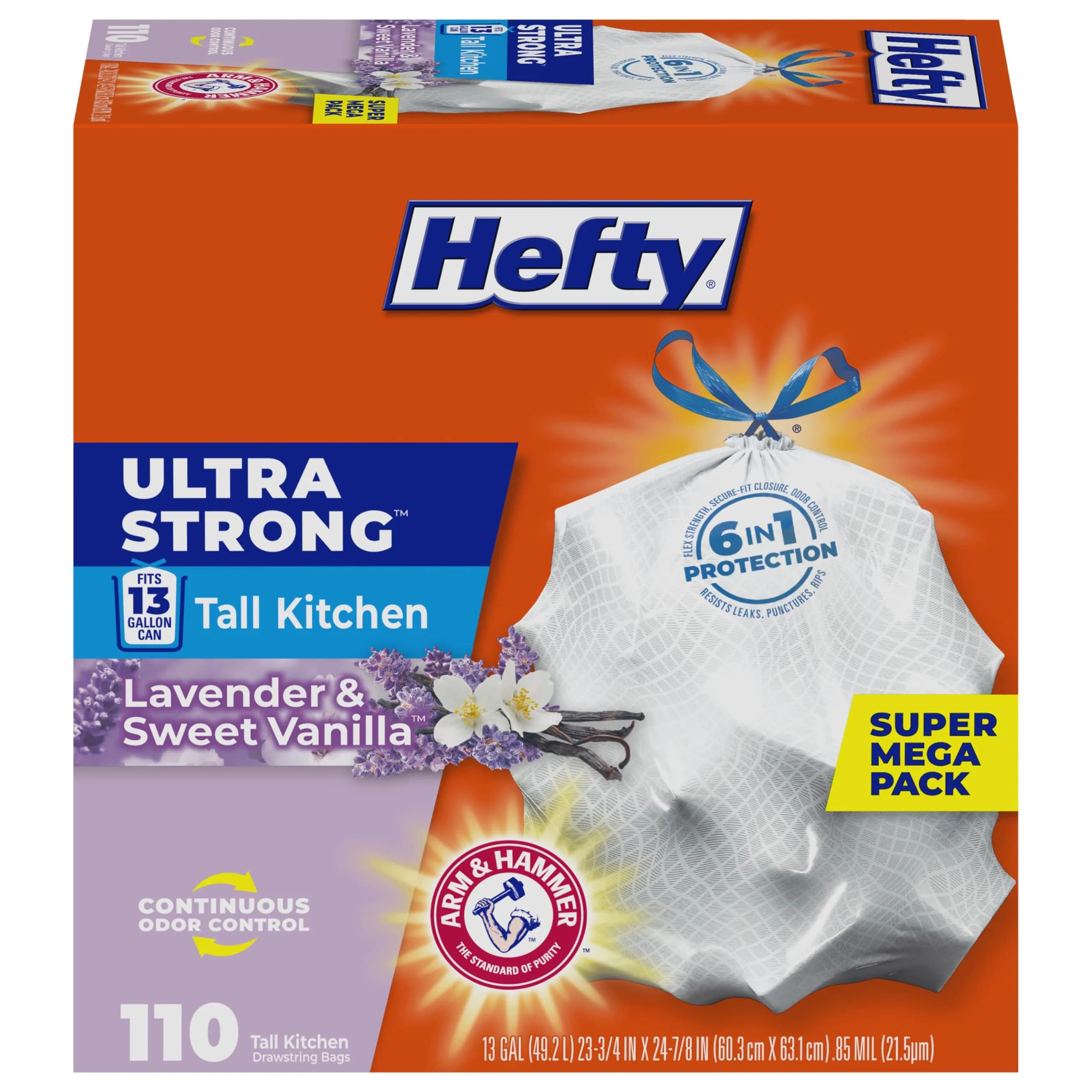 Hefty Ultra Strong 13 Gallon Kitchen Trash Bags, Lavender Vanilla Scent, 110 Count | 49.2L (13 Gal) Capacity