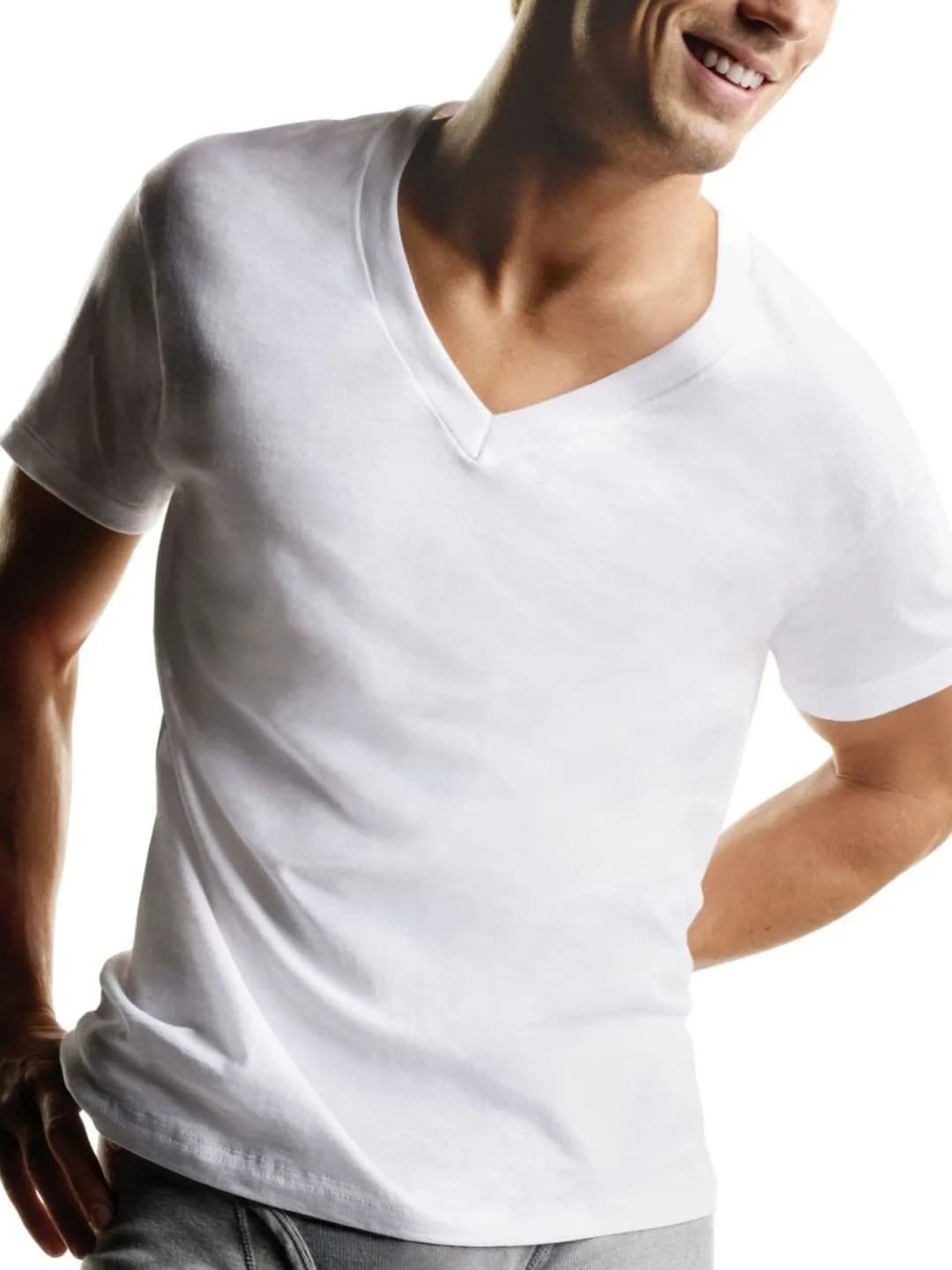 Hanes Men's 7-Pack Comfortsoft Tagless V-Neck T-Shirt (Bonus Pack), White, Large | Premium Cotton Comfort for Men - main product image