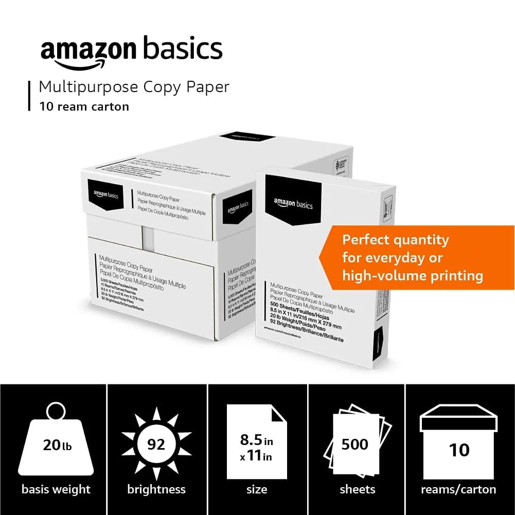 Amazon Basics Multipurpose Copy Printer Paper 8.5 x 11 Inches, 20 lb, 5000 Sheets (10 Reams) | Acid-Free for Fade Resistance - view 3