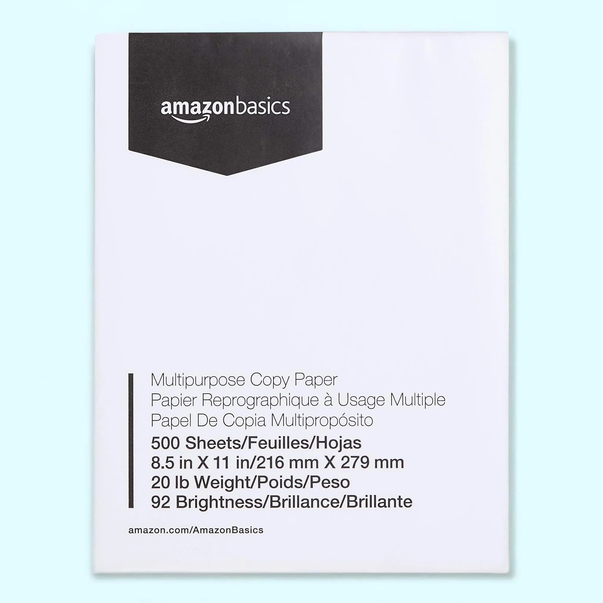 Amazon Basics Multipurpose Copy Printer Paper 8.5 x 11 Inches 20 lb 92 Bright White 500 Sheets | Jam-Free - main product image