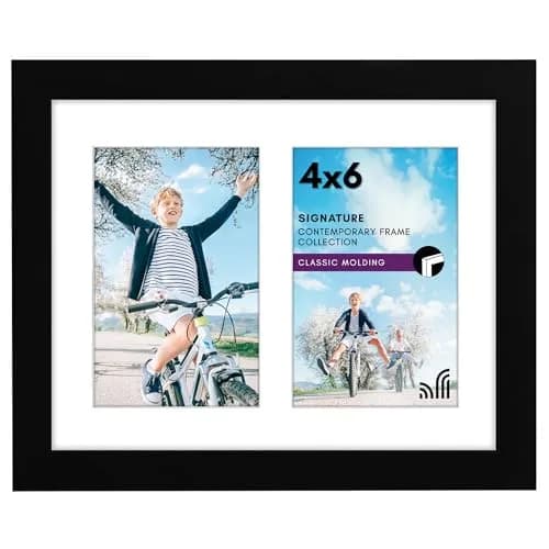 Americanflat 4x6 Double Picture Frame - Engineered Wood - Black | Versatile Wall & Tabletop Display thumbnail 1