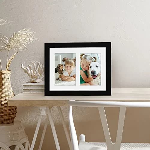 Americanflat 4x6 Double Picture Frame - Engineered Wood - Black | Versatile Wall & Tabletop Display thumbnail 4