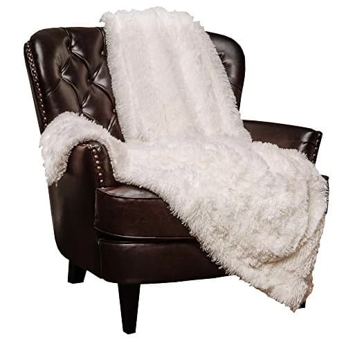 Chanasya Premium Solid Faux Long Fur Throw Blanket, Sherpa Reverse, White | Cozy Two-Sided Design for Home Comfort thumbnail 1