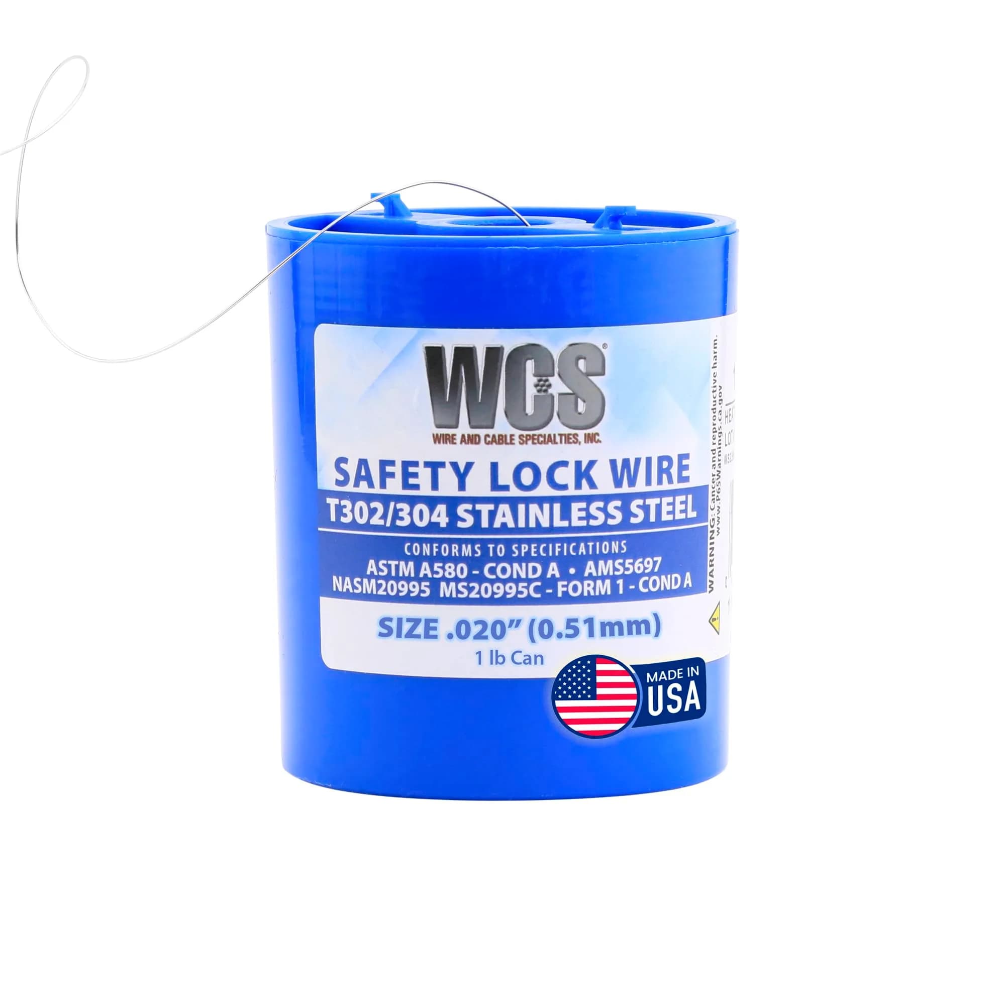 WCS .020 Inch Stainless Steel Safety Lock Wire, 1 lb Dispenser Can - main product image