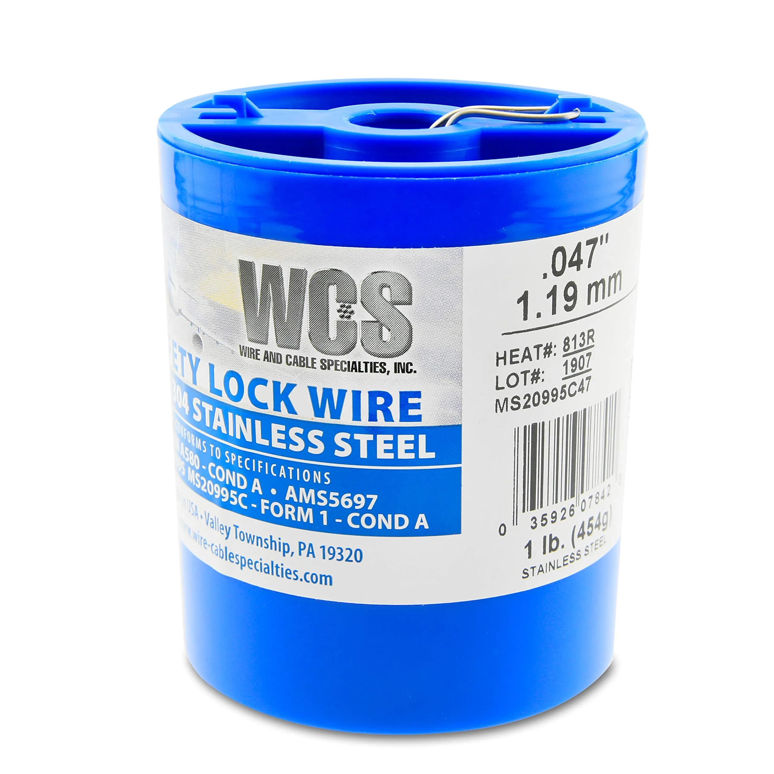 WCS .047" Stainless Steel Safety Lock Wire - 1 lb Dispenser Can - main product image