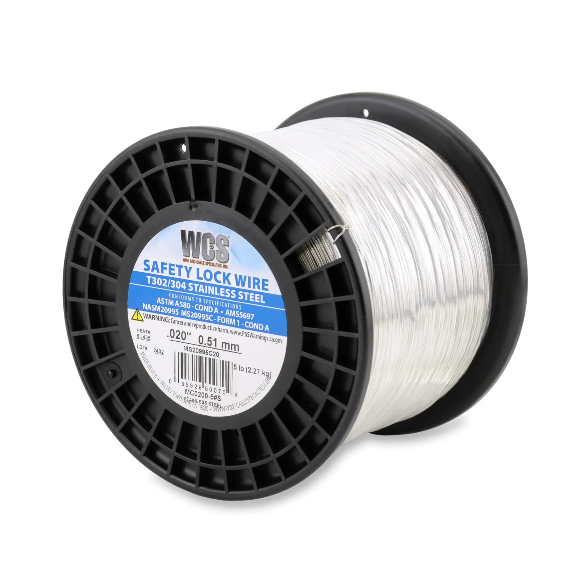 WCS .020 Inch Stainless Steel Safety Lock Wire, 5 lb Dispenser Can | T302/304 Corrosion-Resistant Mechanics Wire - main product image