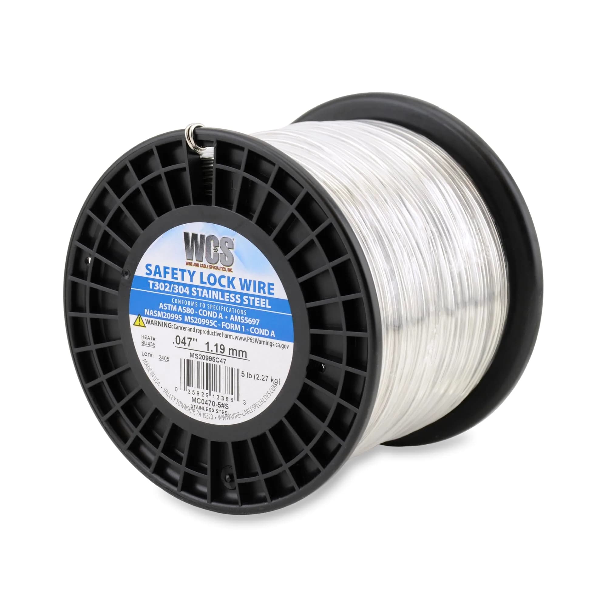 WCS .047 Inch Stainless Steel Safety Lock Wire, 5 lb Dispenser Can - Corrosion-Resistant Mechanics Wire - main product image