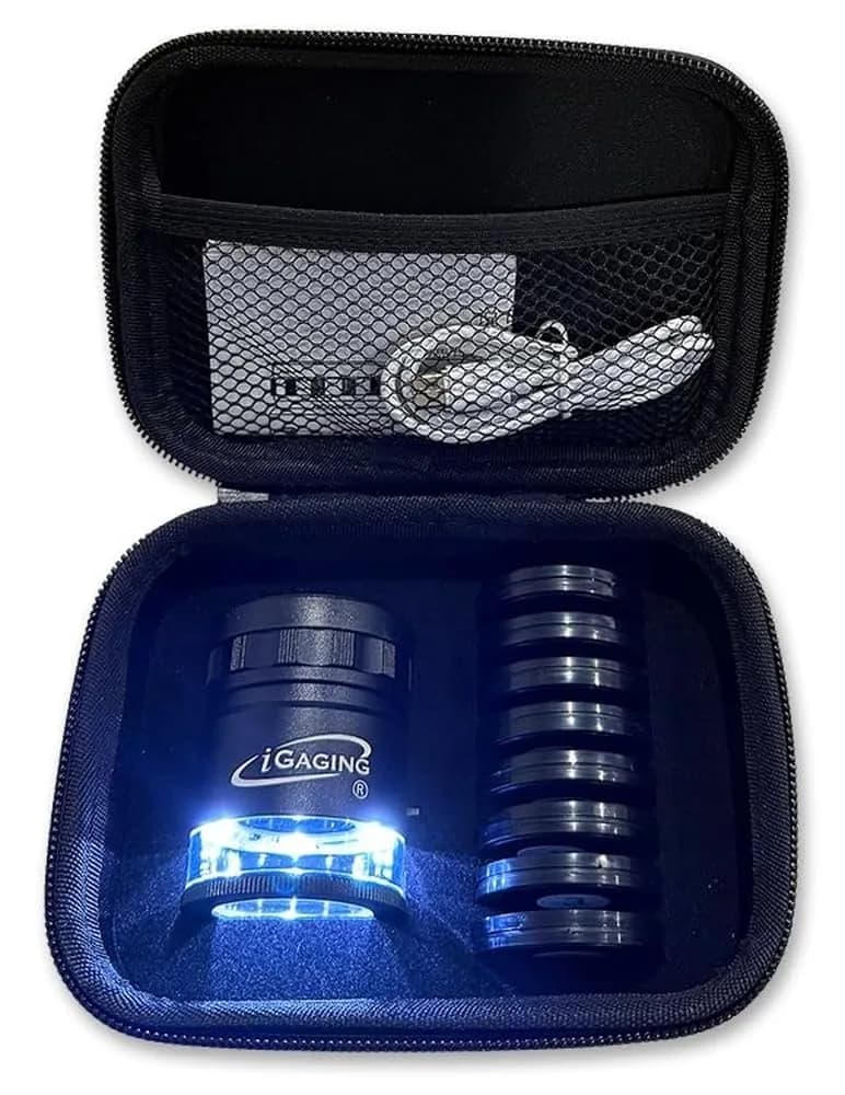 iGaging Magnifier Comparator 10X with 36-LED Lighted Loupe, 7 LED Brightness, Adjustable Focus, Long-Lasting Glass Lens — Black