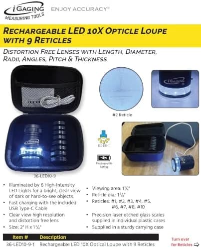 iGaging Stand Measuring Magnifier Comparator 10X Power with 9 Reticles & 7 LED Lights | Precision Glass Lens thumbnail 2