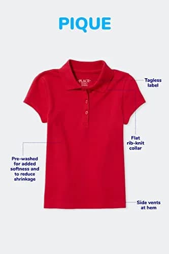 The Children's Place Girl's Short Sleeve Pique Polo, Black, Medium | Classic Cotton Blend with Stretch for Daily Comfort thumbnail 6