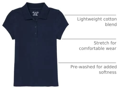 The Children's Place Girl's Short Sleeve Pique Polo Tidal Large | Classic Cotton Blend Comfort thumbnail 3