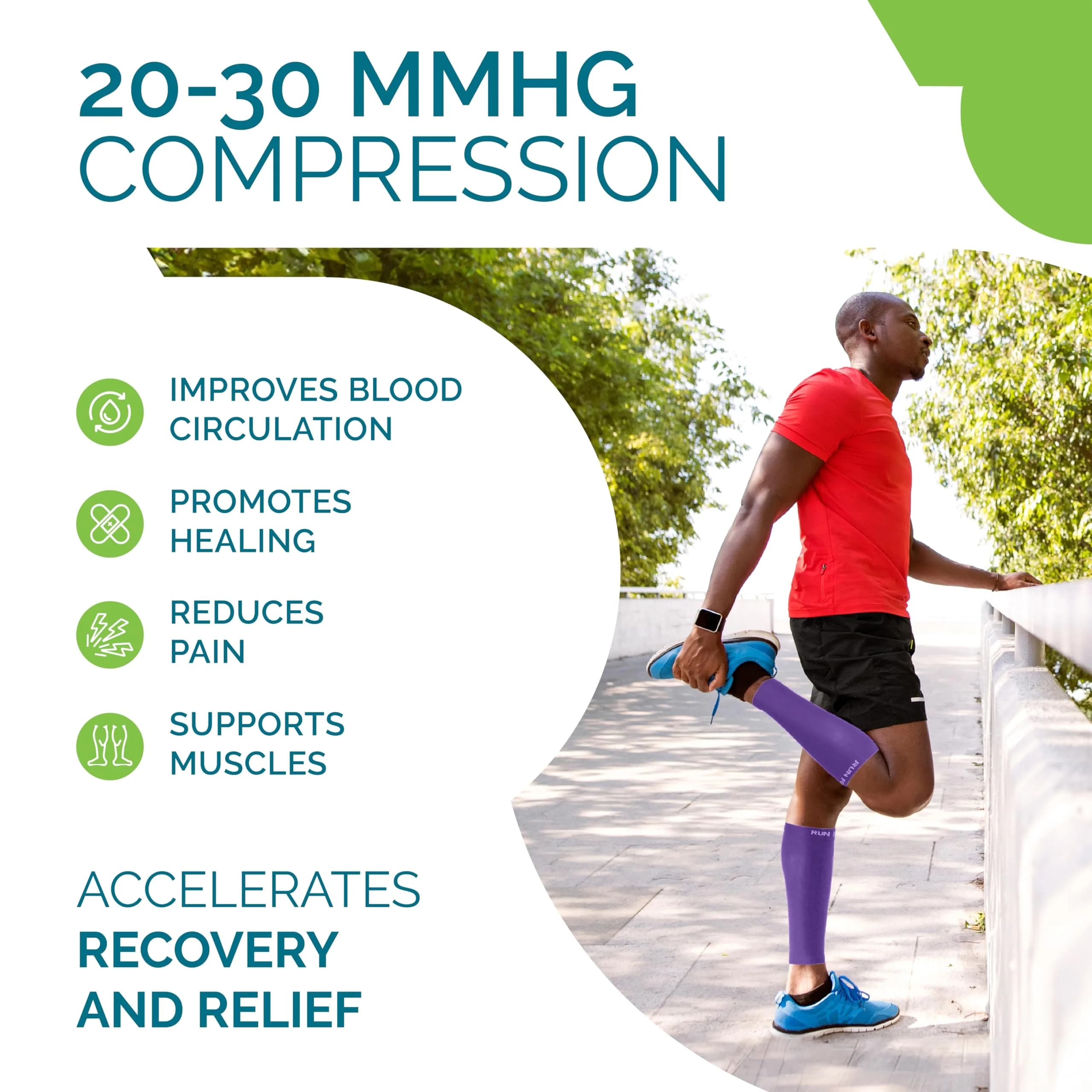 Run Forever Large Purple Calf Compression Sleeve | 20-30mmHg Graduated Compression for Pain Relief & Recovery - view 4