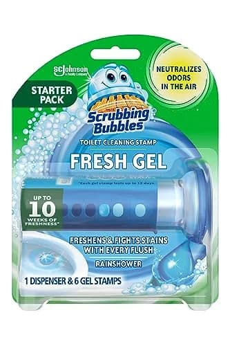 Scrubbing Bubbles Fresh Gel Toilet Bowl Cleaning Stamps Rainshower Scent 1.34oz (38g) | Helps Prevent Limescale & Rings thumbnail 1