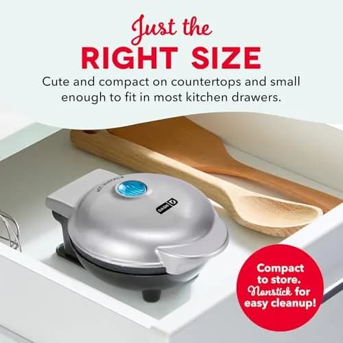 DASH Mini Waffle Maker 4-Inch Silver | Compact Electric Waffle Iron for Dorms & RVs thumbnail 4