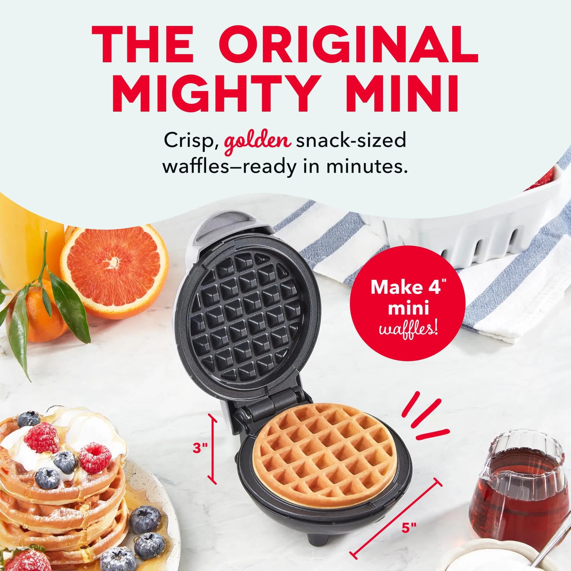 Dash Mini Waffle Maker 4-Inch Silver | Nonstick Cooking Surface for Quick Waffles - view 2