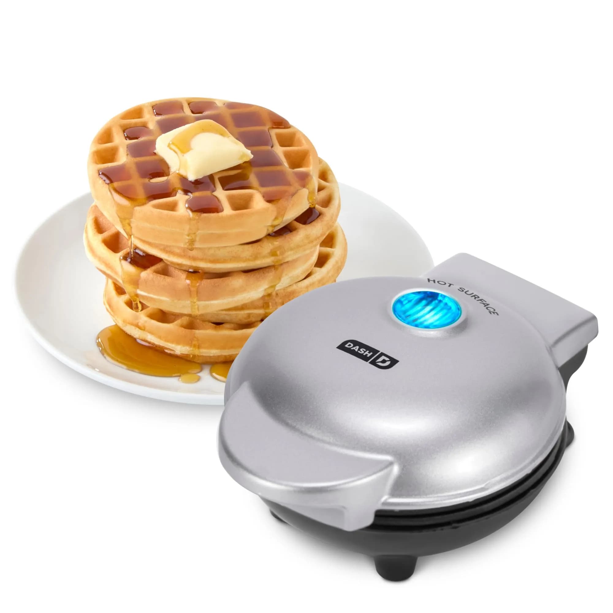 Dash Mini Waffle Maker 4-Inch Red | Compact & Lightweight for Quick Waffles — Silver