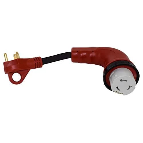 Valterra Mighty Cord 90° Detachable Adapter Cord 12" | 30AM to 50AF, Red, Outdoor Heavy-Duty thumbnail 1