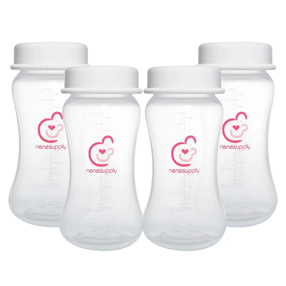 Nenesupply 9oz 4 Count Wide Neck Breastmilk Storage Bottle | Compatible with Spectra Pumps, BPA-Free, Dishwasher Safe — Tranparent