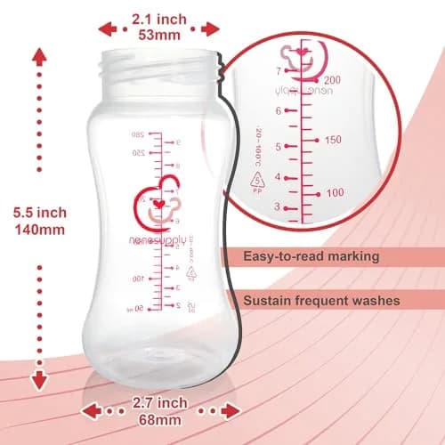 Nenesupply 9oz 4 Count Wide Neck Breastmilk Storage Bottle | Compatible with Spectra Pumps, BPA-Free, Dishwasher Safe thumbnail 6