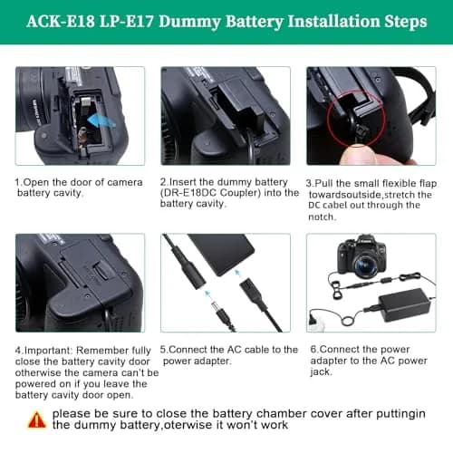 Gonin LP-E17 Dummy Battery & ACK-E18 Power Supply Kit for Canon RP, R50, R8, R10, R100, T7i, T8i, SL3 Cameras | Continuous Power for Studio & Video thumbnail 4
