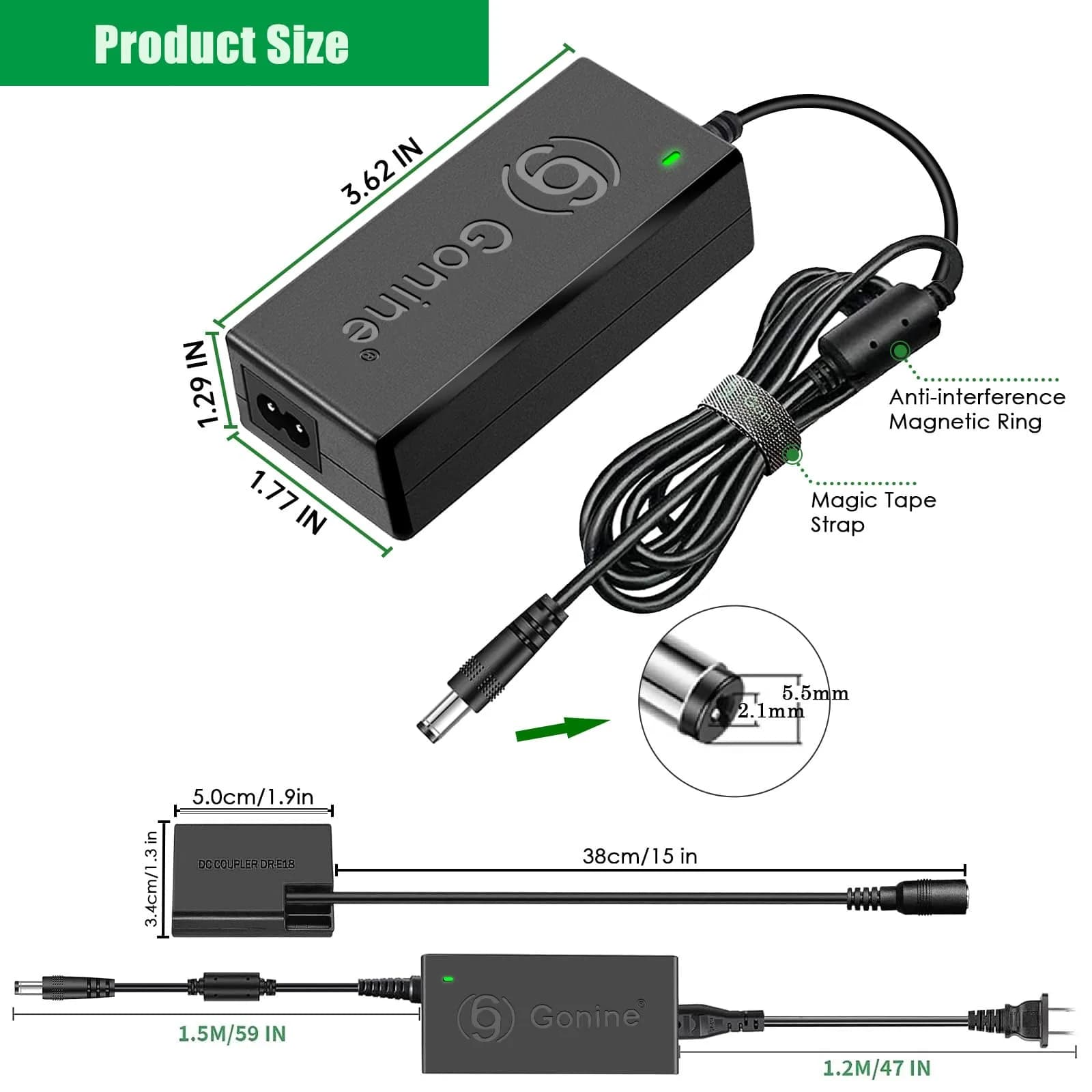 Gonin LP-E17 Dummy Battery & ACK-E18 Power Supply Kit for Canon RP, R50, R8, R10, R100, T7i, T8i, SL3 Cameras | Continuous Power for Studio & Video - view 7