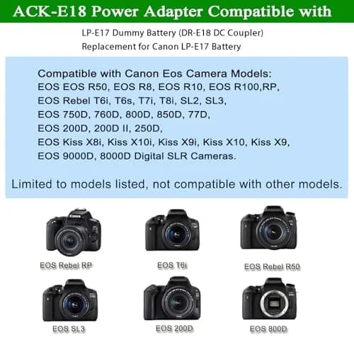 Gonin LP-E17 Dummy Battery & ACK-E18 Power Supply Kit for Canon RP, R50, R8, R10, R100, T7i, T8i, SL3 Cameras | Continuous Power for Studio & Video thumbnail 2
