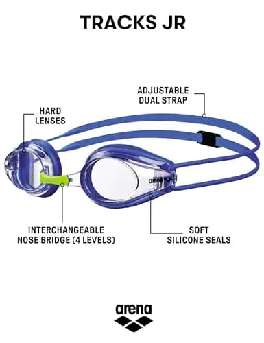 ARENA Tracks Junior Youth Swim Goggles Clear/Blue | FINA Approved Anti-Fog Coated thumbnail 2