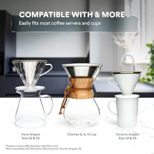 Ovalware Pour Over Coffee Filter, Stainless Steel | Reusable | 1 Count thumbnail 4