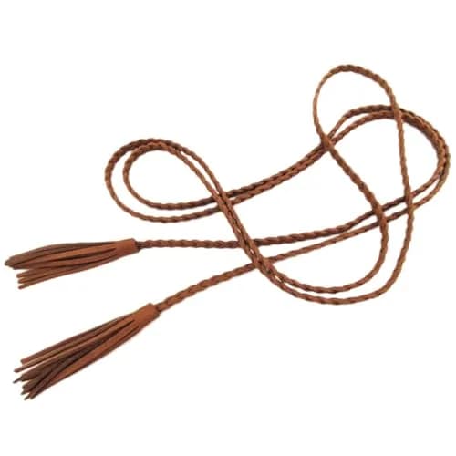 Nanxson Women's Waist Belt Woven Tassels Chain Belt Skinny Belt for Skirt Dress PDW0042 | Classic Slim Leather Belt for Women thumbnail 3