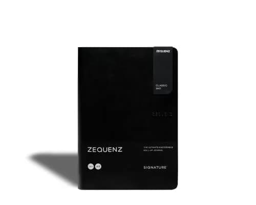 Zequenz Signature Series A5 Large with Black Cover and Ruled Premium Paper | Flexible, Fountain Pen Friendly, Handcrafted thumbnail 1
