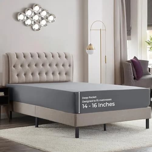 Empyrean Bedding Charcoal Grey California King Fitted Sheet 1800 TC | Deep Pocket 40cm (16 Inch) Mattress Fit thumbnail 1