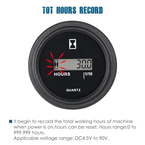 Runleader LCD Hour Meter 4.5-90V DC with Data Storage & IP65 Waterproofing | Tracks Runtime for Engines thumbnail 2