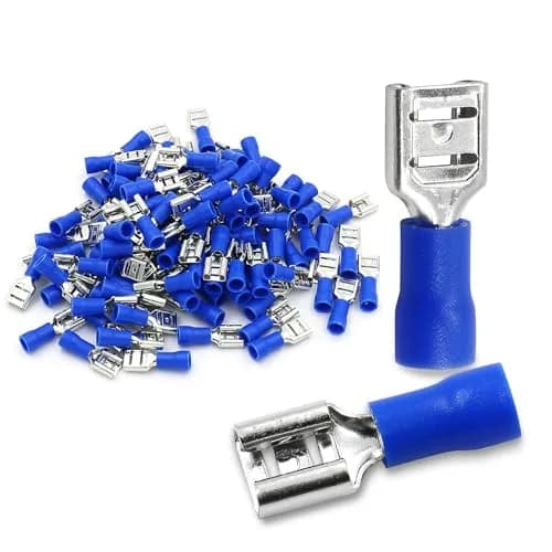 Baomain 1/4" Female Spade Connectors 16-14 AWG (100-Pack, Blue) | Secure Wire Connections for Automotive & Electronics thumbnail 1