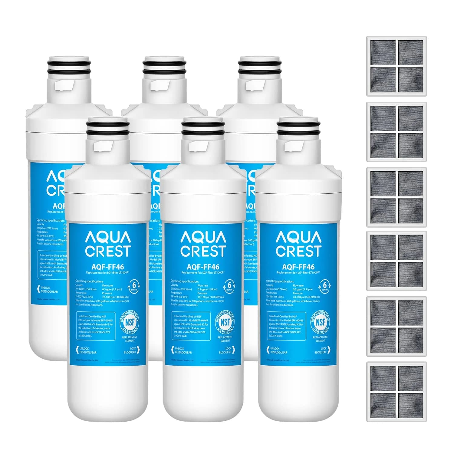 AQUA CREST LT1000PC Refrigerator Water Filter and Air Filter Combo, 6 Count - main product image
