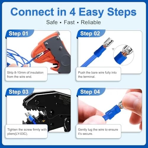 Baomain 1/4" Male Spade Terminals 16-14 AWG (100-Pack) | Secure Crimp Connectors for Electrical Wiring thumbnail 6