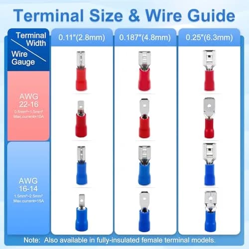Baomain 1/4" Male Spade Terminals 16-14 AWG (100-Pack) | Secure Crimp Connectors for Electrical Wiring thumbnail 3