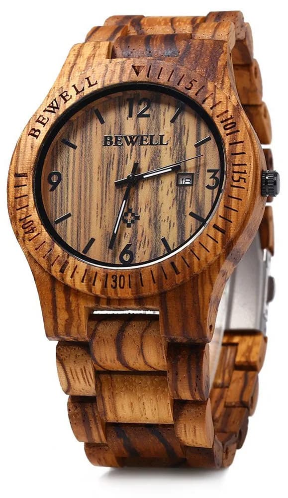 BEWELL ZS-W086B Men's Zebra Wood Analog Quartz Watch with Date Display | 4.2cm - main product image