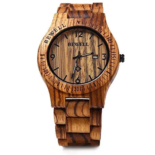 BEWELL ZS-W086B Men's Wooden Watch 4.2cm (1.65 inches) | Japanese Quartz Movement with Date Display thumbnail 3