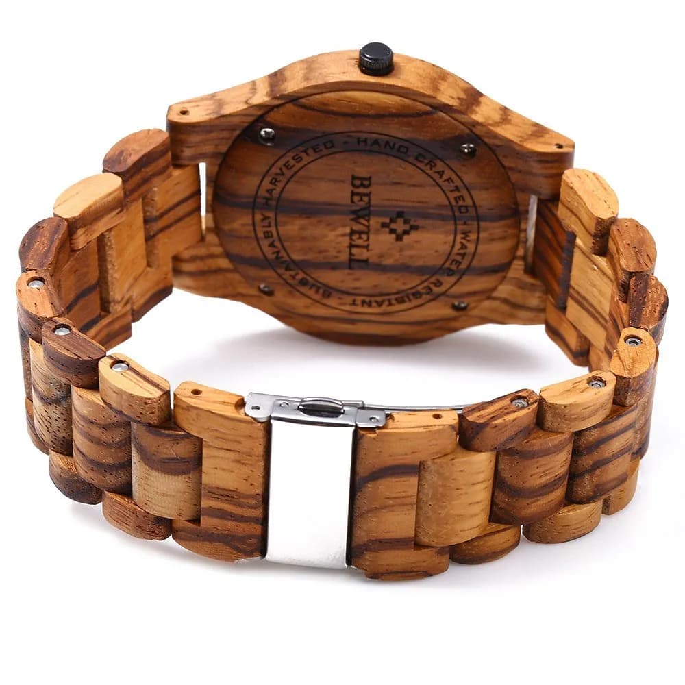BEWELL ZS-W086B Men's Zebra Wood Analog Quartz Watch with Date Display | 4.2cm - view 4